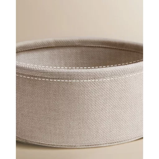 Dohányzóasztal, kerek, tárolóval, modern stílusú, fehér és világos barna, 80 cm