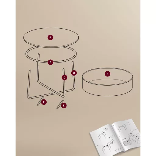 Dohányzóasztal, kerek, tárolóval, modern stílusú, fehér és világos barna, 80 cm