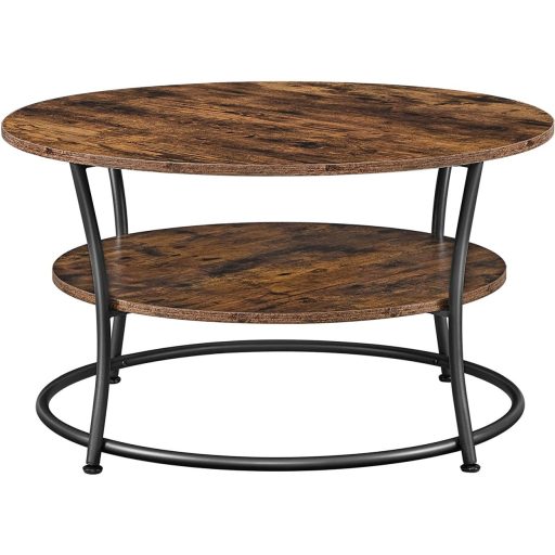 VASAGLE Dohányzóasztal, Kerek Koktélasztal Polccal, Teaasztal, Könnyű Összeszerelés, Fém,