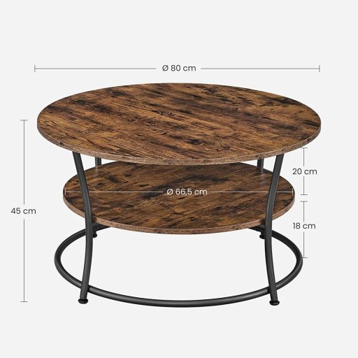 VASAGLE Dohányzóasztal, Kerek Koktélasztal Polccal, Teaasztal, Könnyű Összeszerelés, Fém,