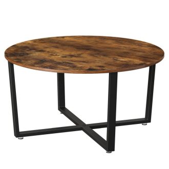 VASAGLE Kerek Dohányzóasztal, Ipari Stílusú Koktélasztal, Tartós Fém Keret, Könnyen