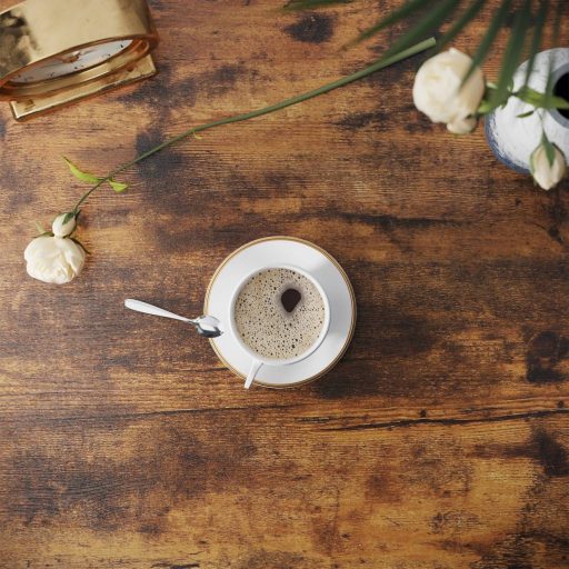 VASAGLE Kerek Dohányzóasztal, Ipari Stílusú Koktélasztal, Tartós Fém Keret, Könnyen