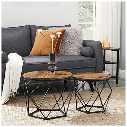 VASAGLE Dohányzóasztalok, 2 oldalasztal szett, masszív acélkeret, nappaliba, hálószobába,