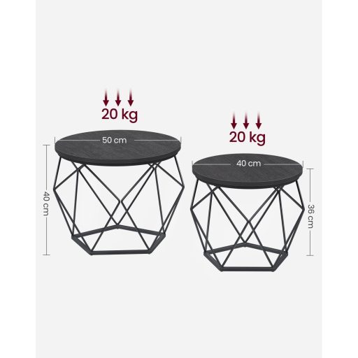 VASAGLE Kerek Dohányzóasztalok, 2 Darabos Kisasztal Készlet, Modern Stílus, Levehető Asztallap,