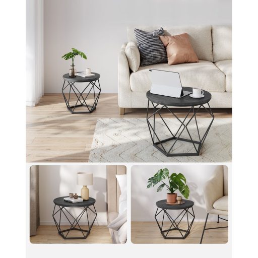 VASAGLE Kerek Dohányzóasztalok, 2 Darabos Kisasztal Készlet, Modern Stílus, Levehető Asztallap,