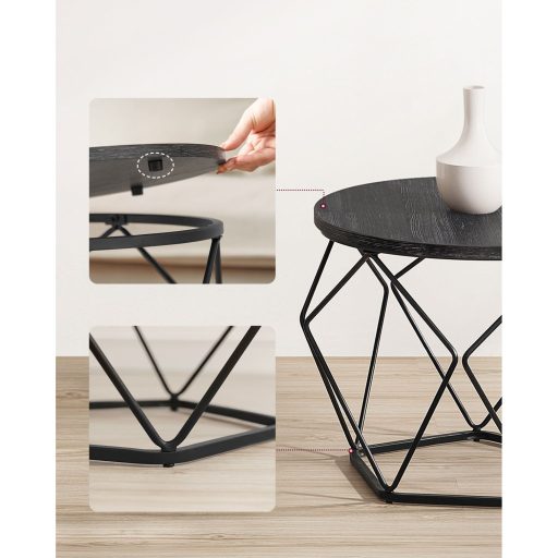 VASAGLE Kerek Dohányzóasztalok, 2 Darabos Kisasztal Készlet, Modern Stílus, Levehető Asztallap,