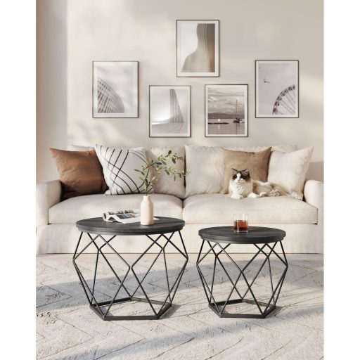 VASAGLE Kerek Dohányzóasztalok, 2 Darabos Kisasztal Készlet, Modern Stílus, Levehető Asztallap,