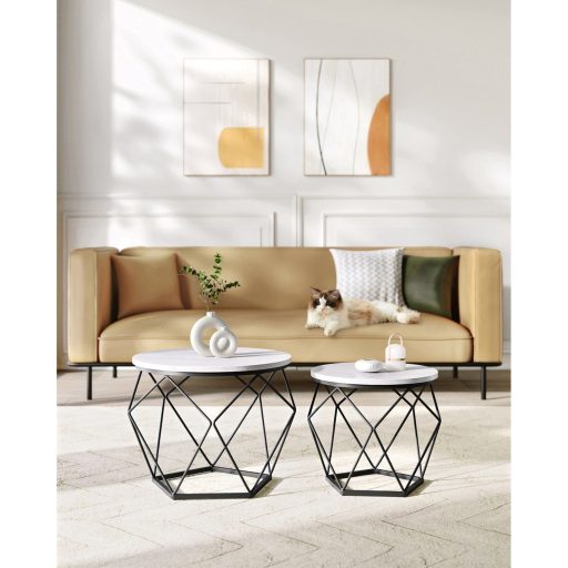 VASAGLE Kerek Dohányzóasztalok, 2 db-os Kisasztal Készlet, Modern Stílus, Levehető Asztallap,