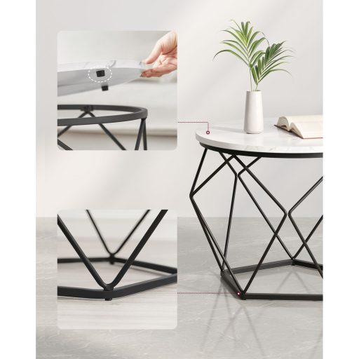 VASAGLE Kerek Dohányzóasztalok, 2 db-os Kisasztal Készlet, Modern Stílus, Levehető Asztallap,