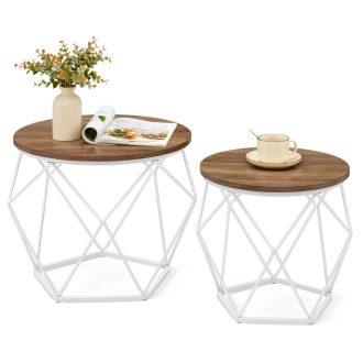 VASAGLE Kerek Dohányzóasztalok, 2 db-os Kisasztal Készlet, Modern Stílus, Levehető Asztallap,