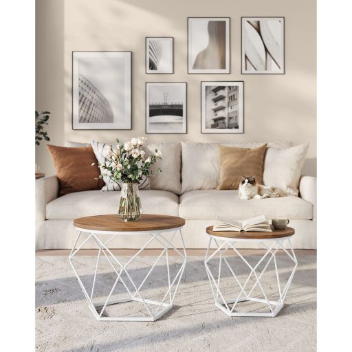 VASAGLE Kerek Dohányzóasztalok, 2 db-os Kisasztal Készlet, Modern Stílus, Levehető Asztallap,