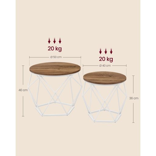 VASAGLE Kerek Dohányzóasztalok, 2 db-os Kisasztal Készlet, Modern Stílus, Levehető Asztallap,