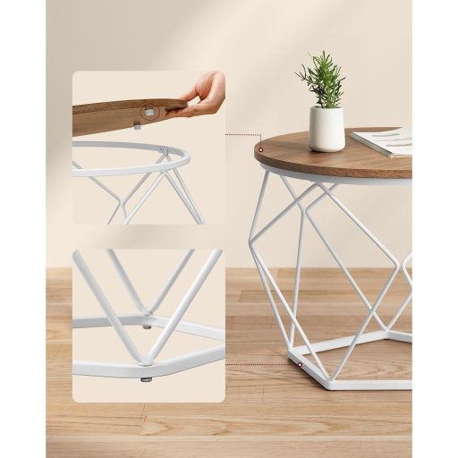 VASAGLE Kerek Dohányzóasztalok, 2 db-os Kisasztal Készlet, Modern Stílus, Levehető Asztallap,