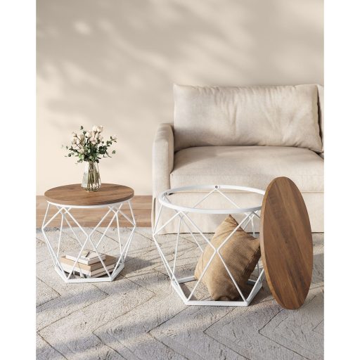 VASAGLE Kerek Dohányzóasztalok, 2 db-os Kisasztal Készlet, Modern Stílus, Levehető Asztallap,