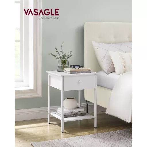VASAGLE Éjjeliszekrény, Oldalsó Asztal Fiókkal és Polccal, Éjjeliszekrény, Végasztal, 40 x