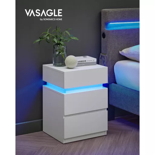 2 db éjjeliszekrény LED világítással, 3 fiókos, fehér 35x40x55cm