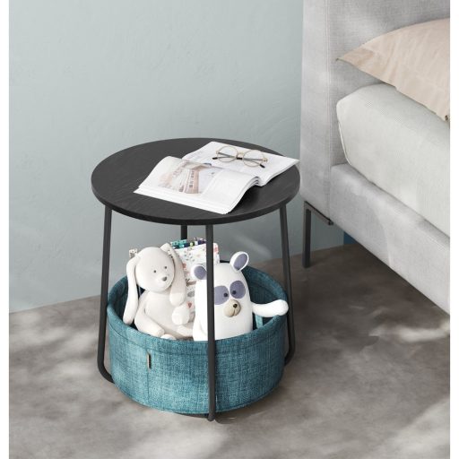 VASAGLE Oldalasztal, Kerek Dohányzóasztal Szövet Kosárral, Tágas, Nappaliba és Hálószobába,