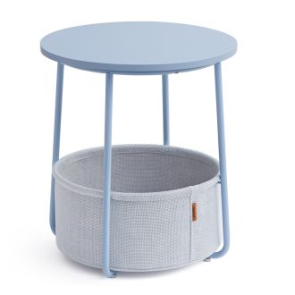 VASAGLE Oldalasztal, Kerek Dohányzóasztal Szövet Kosárral, Tágas, Nappaliba és Hálószobába,