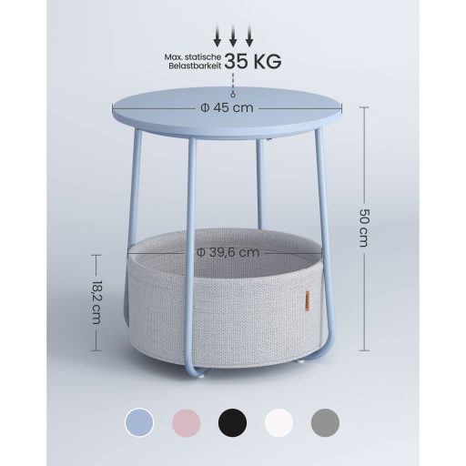 VASAGLE Oldalasztal, Kerek Dohányzóasztal Szövet Kosárral, Tágas, Nappaliba és Hálószobába,