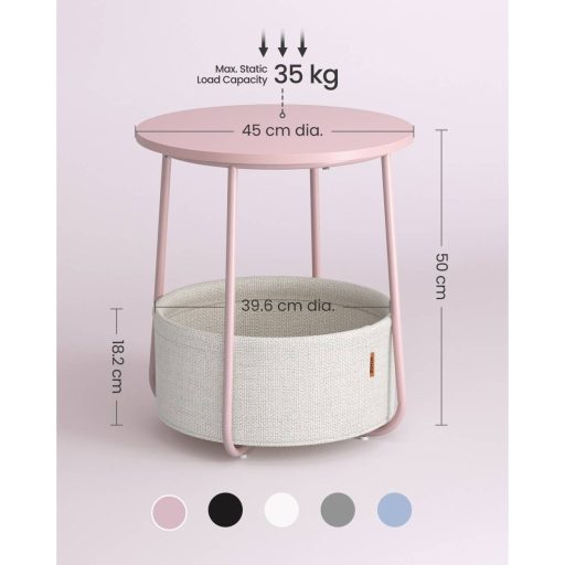 Vasagle Kerek Oldalasztal, Kis Dohányzóasztal, Nappali Asztal Szövet Kosárral, Tárolóhely