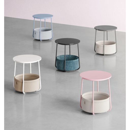 Vasagle Kerek Oldalasztal, Kis Dohányzóasztal, Nappali Asztal Szövet Kosárral, Tárolóhely