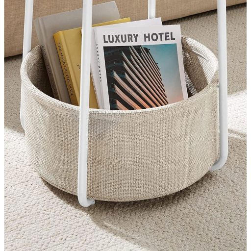 VASAGLE Oldalasztal, Kerek Dohányzóasztal Szövet Kosárral, Tágas, Nappaliba és Hálószobába,