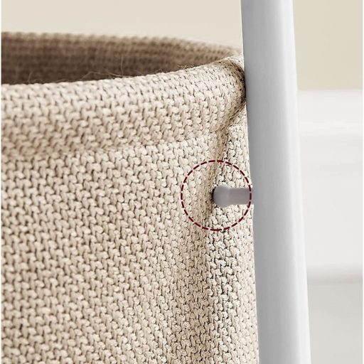 VASAGLE Oldalasztal, Kerek Dohányzóasztal Szövet Kosárral, Tágas, Nappaliba és Hálószobába,