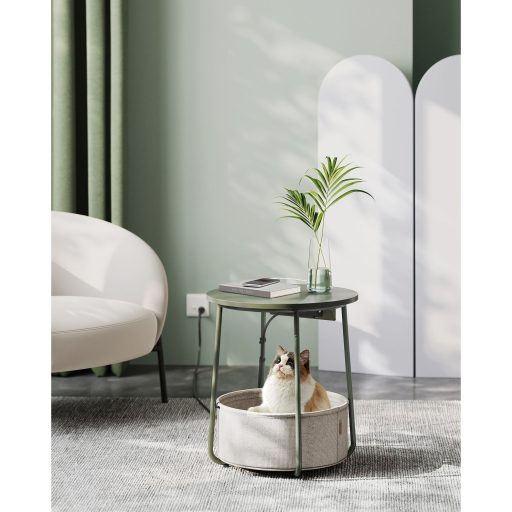 VASAGLE Kerek oldalasztal töltőállomással, kis asztal aljzattal, dohányzóasztal, USB