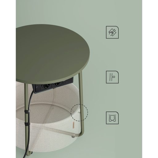 VASAGLE Kerek oldalasztal töltőállomással, kis asztal aljzattal, dohányzóasztal, USB