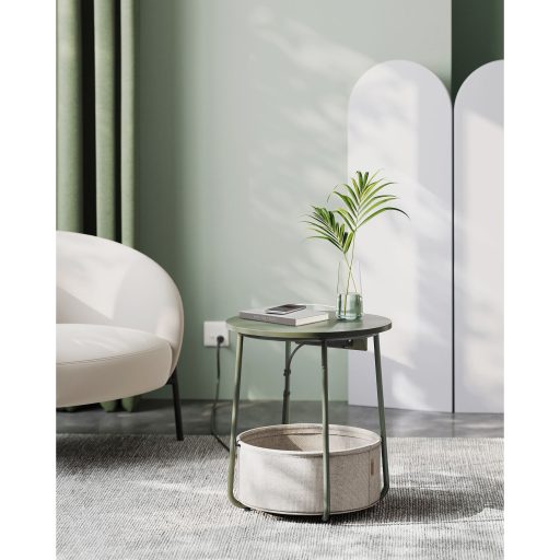 VASAGLE Kerek oldalasztal töltőállomással, kis asztal aljzattal, dohányzóasztal, USB