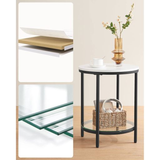 Vasagle LGT025B01 Konzolasztal 2 Polccal, Edzett Üveg, Tárolópolc, Fém Keret, Állítható