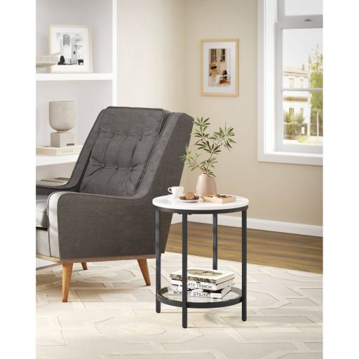 Vasagle LGT025B01 Konzolasztal 2 Polccal, Edzett Üveg, Tárolópolc, Fém Keret, Állítható