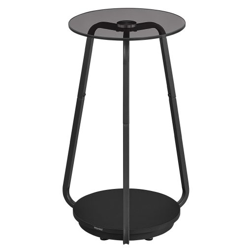 VASAGLE kerek oldalasztal, 2 szintes éjjeliszekrény, üvegtetős és forgácslap polcos