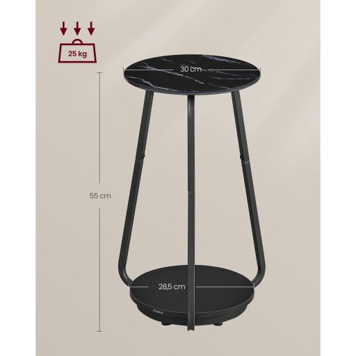 VASAGLE Kerek Oldalsó Asztal, 2 Szintes Éjjeliszekrény, Üveg Tetővel és Forgácslap Polccal,