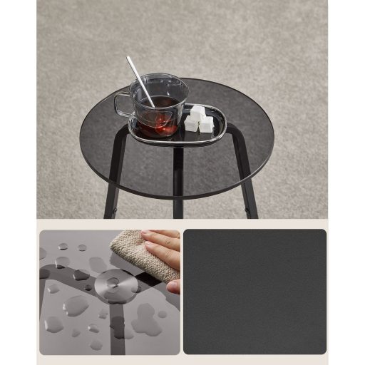 VASAGLE Kerek Oldalsó Asztal, 2 Szintes Éjjeliszekrény, Üveg Tetővel és Forgácslap Polccal,