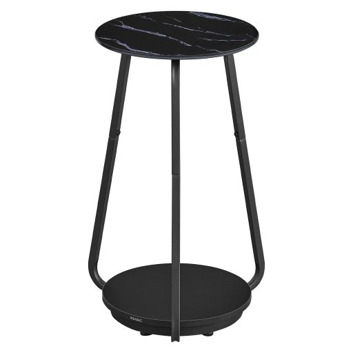 VASAGLE Kerek Oldalsó Asztal, 2 Szintes Éjjeliszekrény, Üveg Tetővel és Forgácslap Polccal,