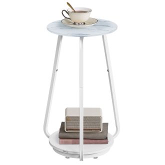 VASAGLE Kerek Éjjeliszekrény 2 Szintes Kanapé Asztal Üveglappal és Forgácslap Polccal