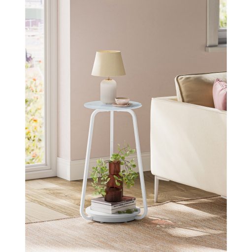 VASAGLE Kerek Éjjeliszekrény 2 Szintes Kanapé Asztal Üveglappal és Forgácslap Polccal