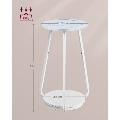 VASAGLE Kerek Éjjeliszekrény 2 Szintes Kanapé Asztal Üveglappal és Forgácslap Polccal