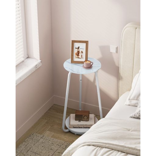 VASAGLE Kerek Éjjeliszekrény 2 Szintes Kanapé Asztal Üveglappal és Forgácslap Polccal