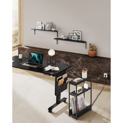 VASAGLE Oldalsó Asztal Beépített Konnektorral, Keskeny 3 Szintes Oldalsó Asztal, Kis Helyekre