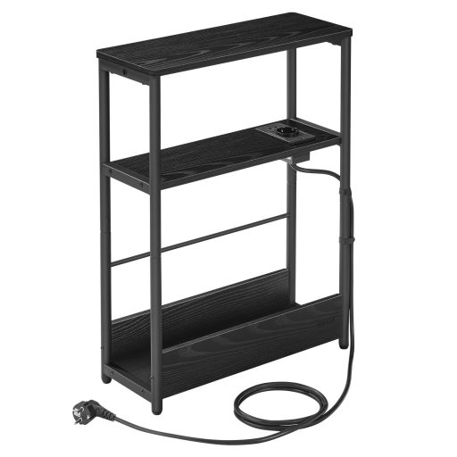 VASAGLE Oldalsó Asztal Beépített Konnektorral, Keskeny 3 Szintes Oldalsó Asztal, Kis Helyekre