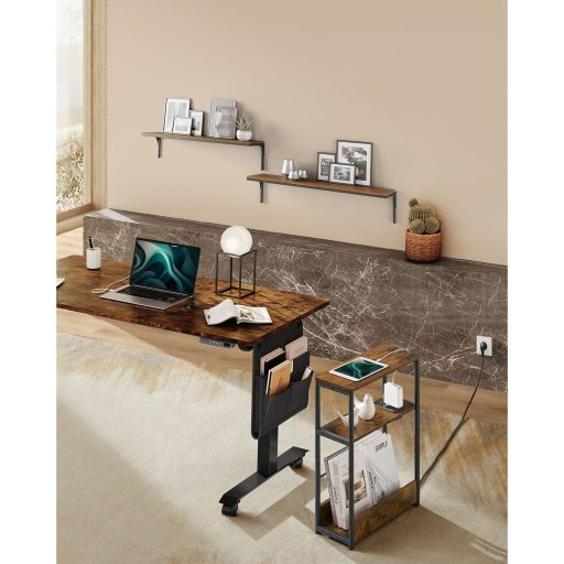 VASAGLE Keskeny Oldalasztal Beépített Konnektorral, 3 Szintes Éjjeliszekrény, Végasztal Kis