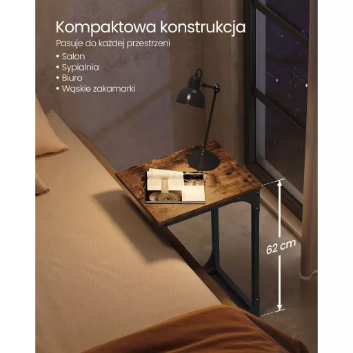 Lerakósztal, C alakú, rusztikus barna, fekete
