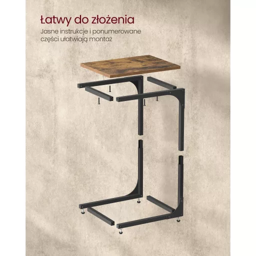 Lerakósztal, C alakú, rusztikus barna, fekete