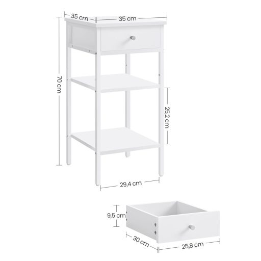 VASAGLE Éjjeliszekrény, Végasztal, Magas Éjjeliszekrény Fiókkal és 2 Tárolópolccal,