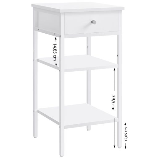 VASAGLE Éjjeliszekrény, Végasztal, Magas Éjjeliszekrény Fiókkal és 2 Tárolópolccal,