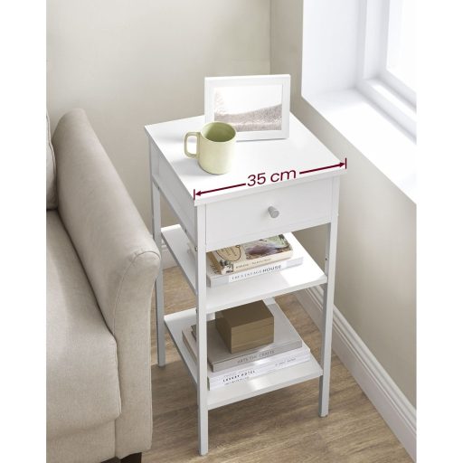 VASAGLE Éjjeliszekrény, Végasztal, Magas Éjjeliszekrény Fiókkal és 2 Tárolópolccal,