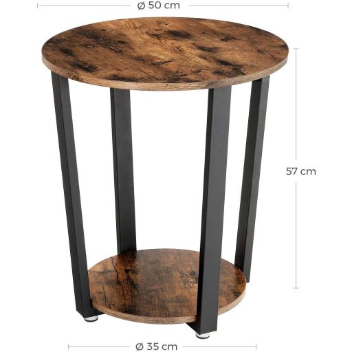 VASAGLE Oldalasztal, Kerek Végasztal Acélkerettel, Nappaliba, Hálószobába, Egyszerű