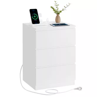   Éjjeliszekrény, 3 fiókkal, 2 beépített csatlakozóval, 2 USB porttal